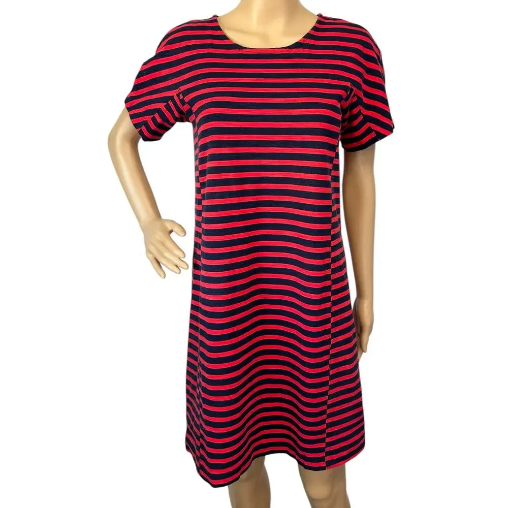 J. Crew Striped T-Shirt Dress Red Navy Short Sleeve C6514 Size S